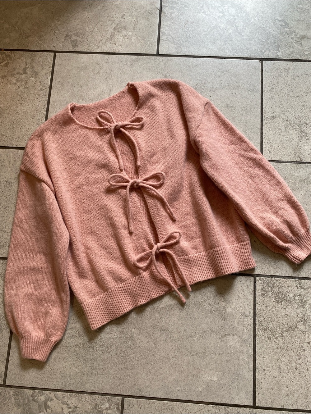 Tie-Front Knit Cardigan in Dusty Pink